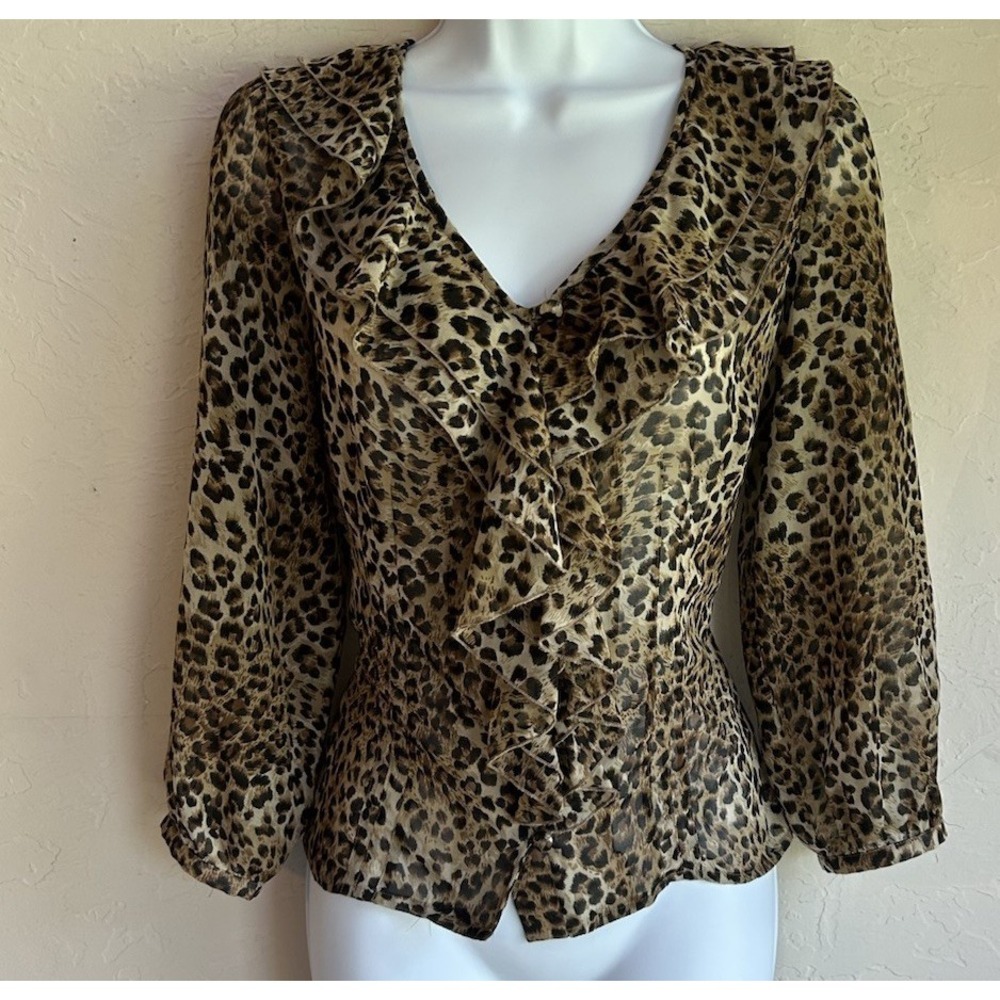 Vintage 90s Y2K Georgiou Leopard Print Ruffle Top 2 Chiffon Fairy Maximalist